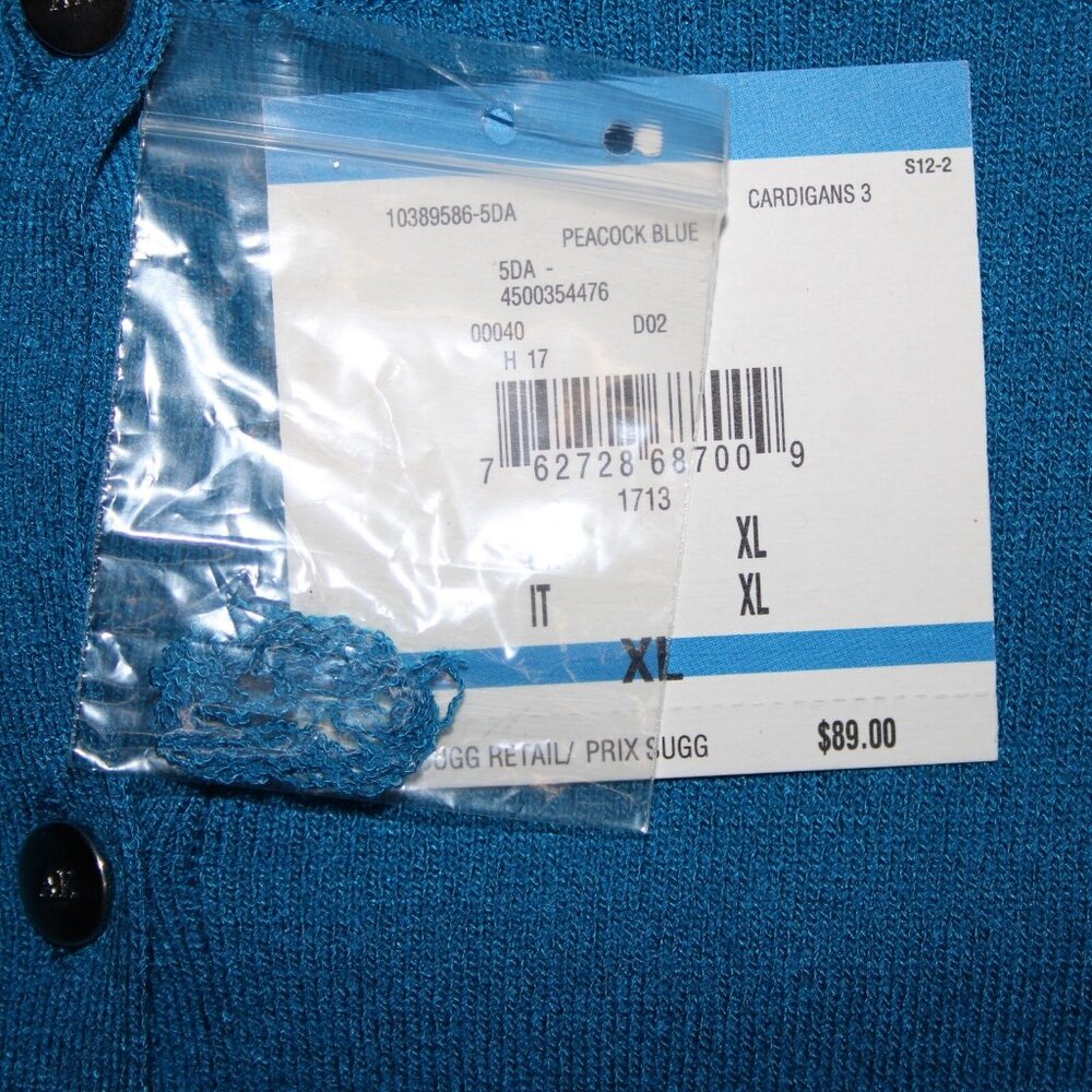 Anne Klein $89 Sz XL Peacock Blue Silver Buttons Viscose Cardigan Sweater - Picture 12 of 14